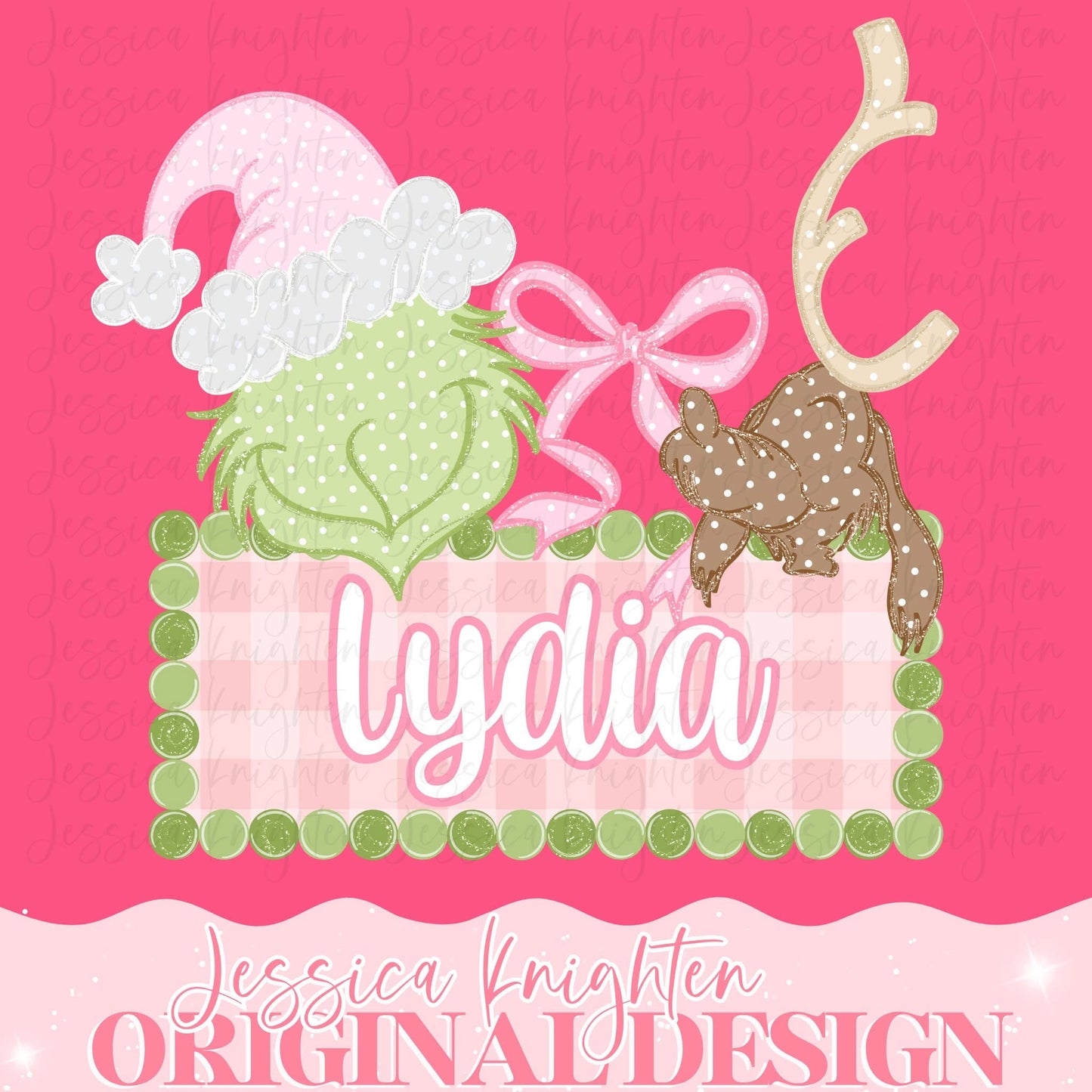 Mean Green Man Christmas Name Plate Girls