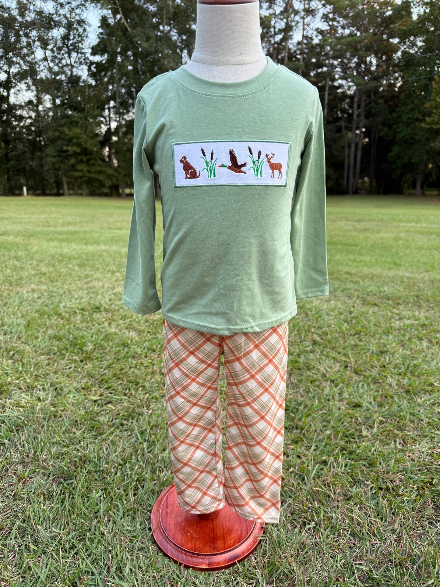 Sage Long Sleeve Plaid Boys Set