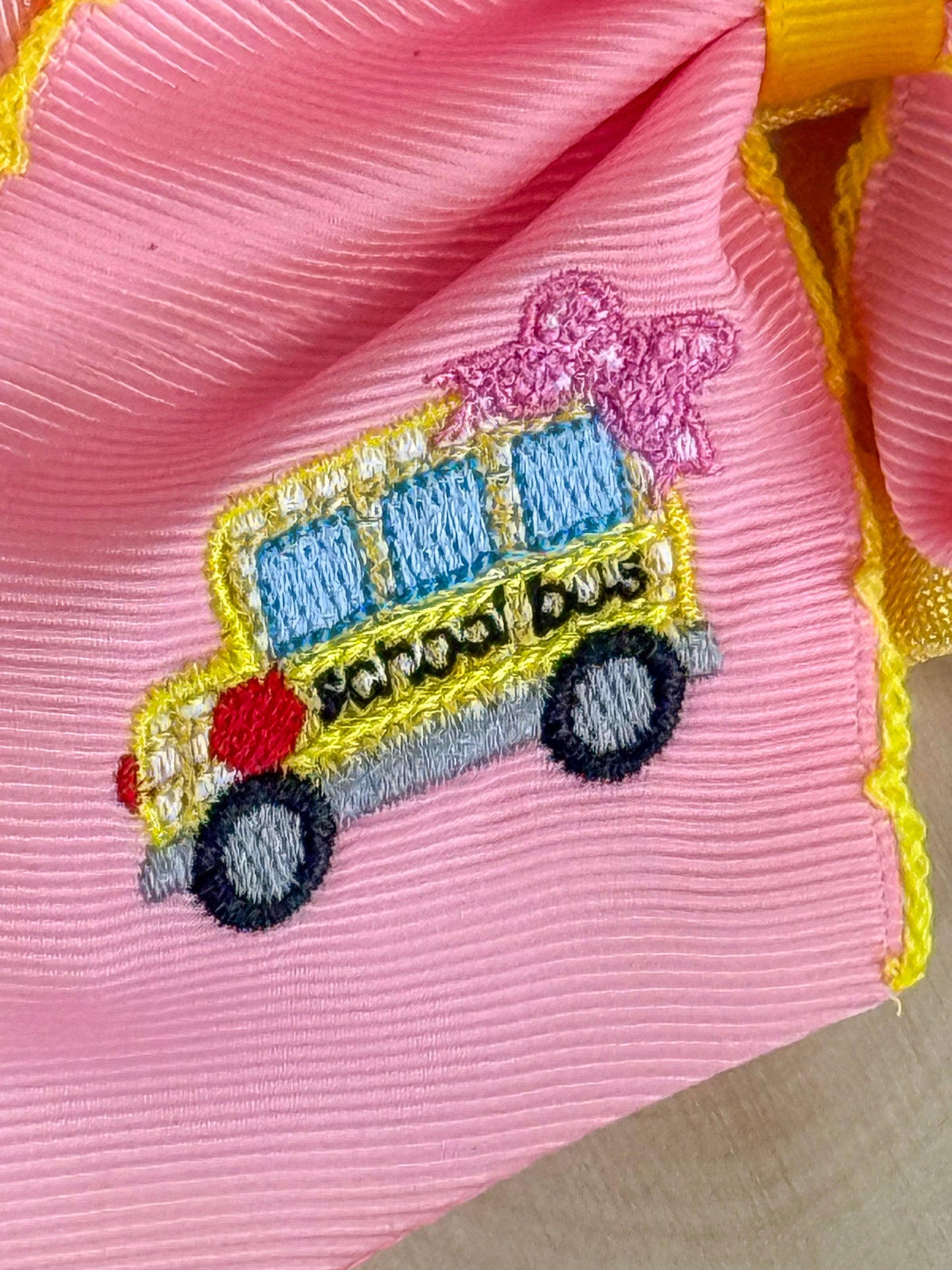 School Bus Embroidered Moonstitch Hair Bow