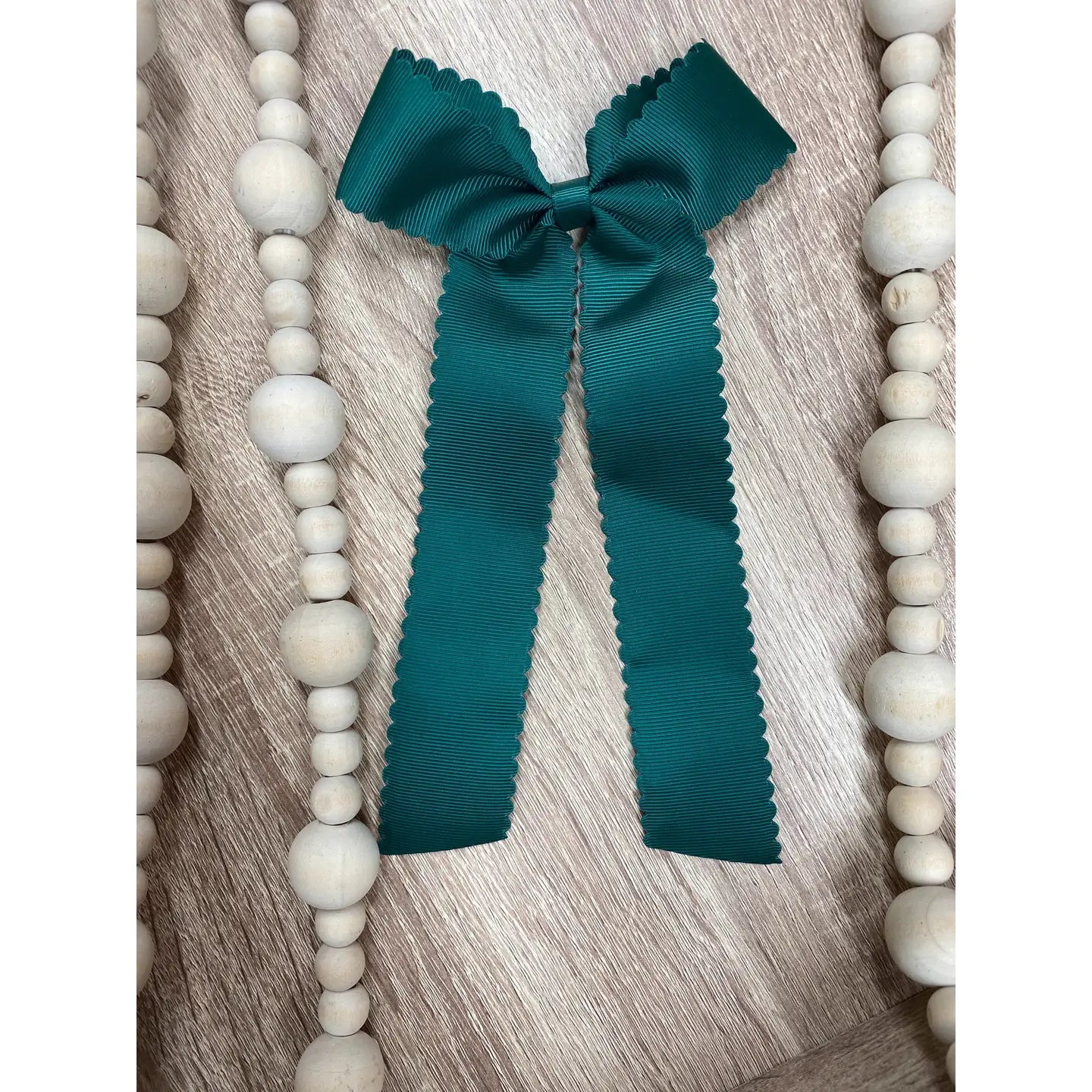 Scalloped Hunter Green Long Tail Bow with Alligator Clip