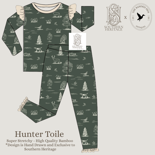 Girls Bamboo Hunter Toile Ruffle Set