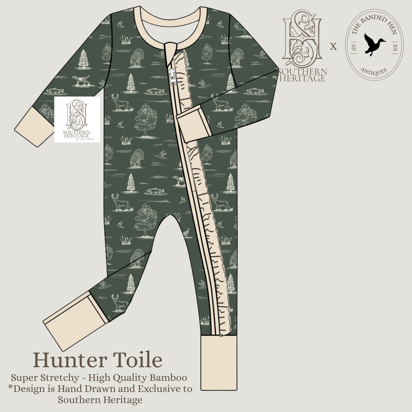 Girls Bamboo Hunter Toile Ruffle Double Zipper Sleeper