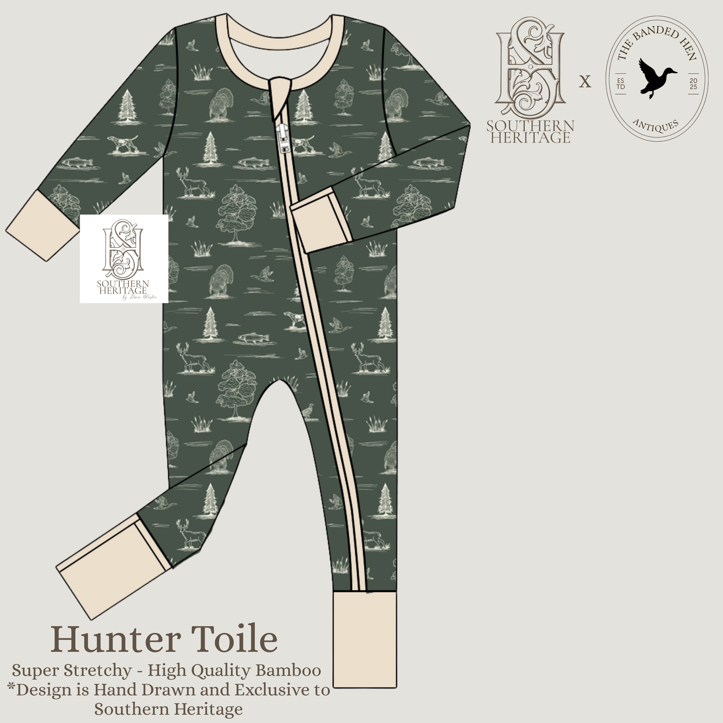 Boys Bamboo Hunter Toile Double Zipper Sleeper