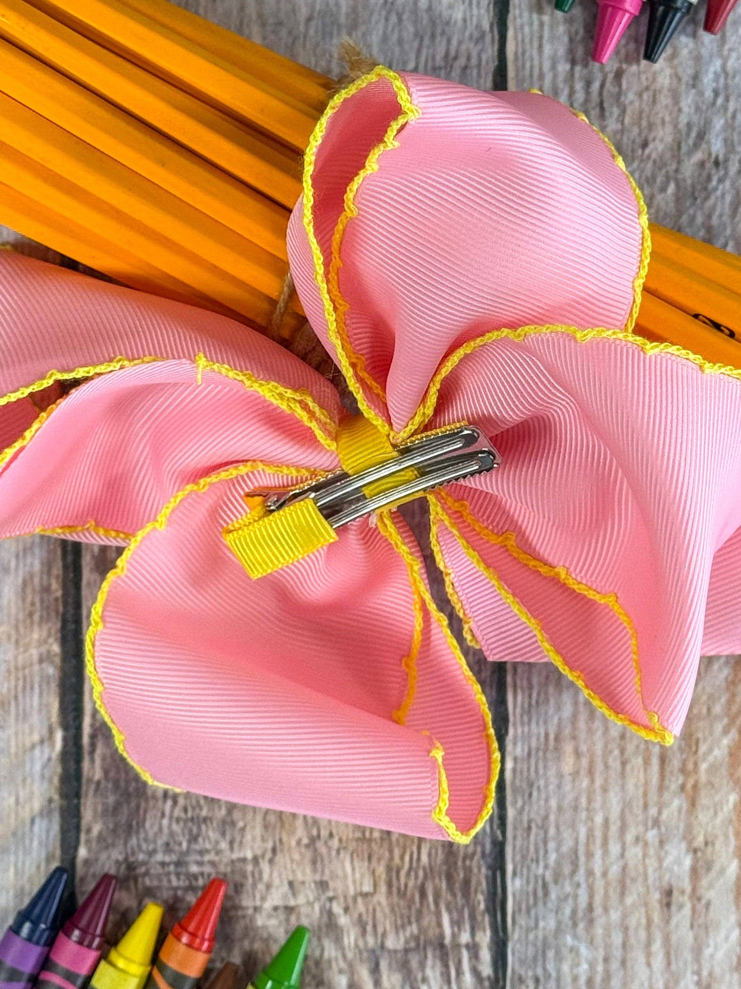 School Bus Embroidered Moonstitch Hair Bow