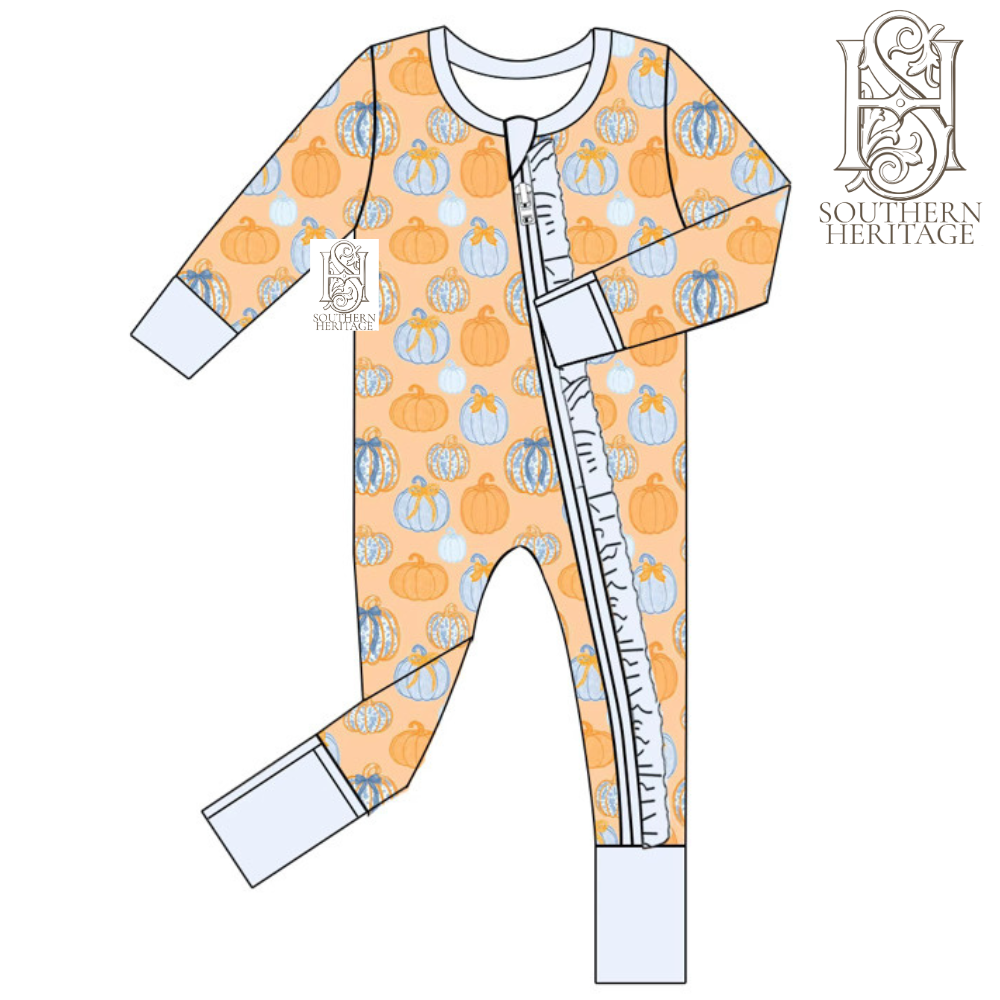 Girls Bamboo Pumpkin Chinoiserie Ruffle Double Zipper Sleeper WHOLESALE