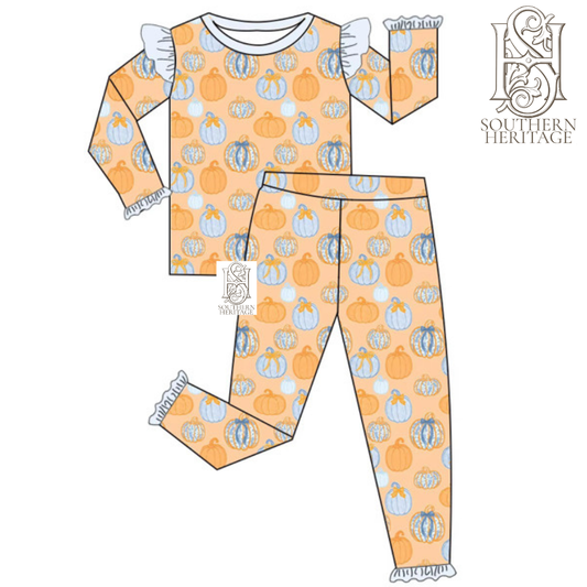 Girls Bamboo Pumpkin Chinoiserie Ruffle Set
