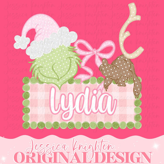 Mean Green Man Christmas Name Plate Girls