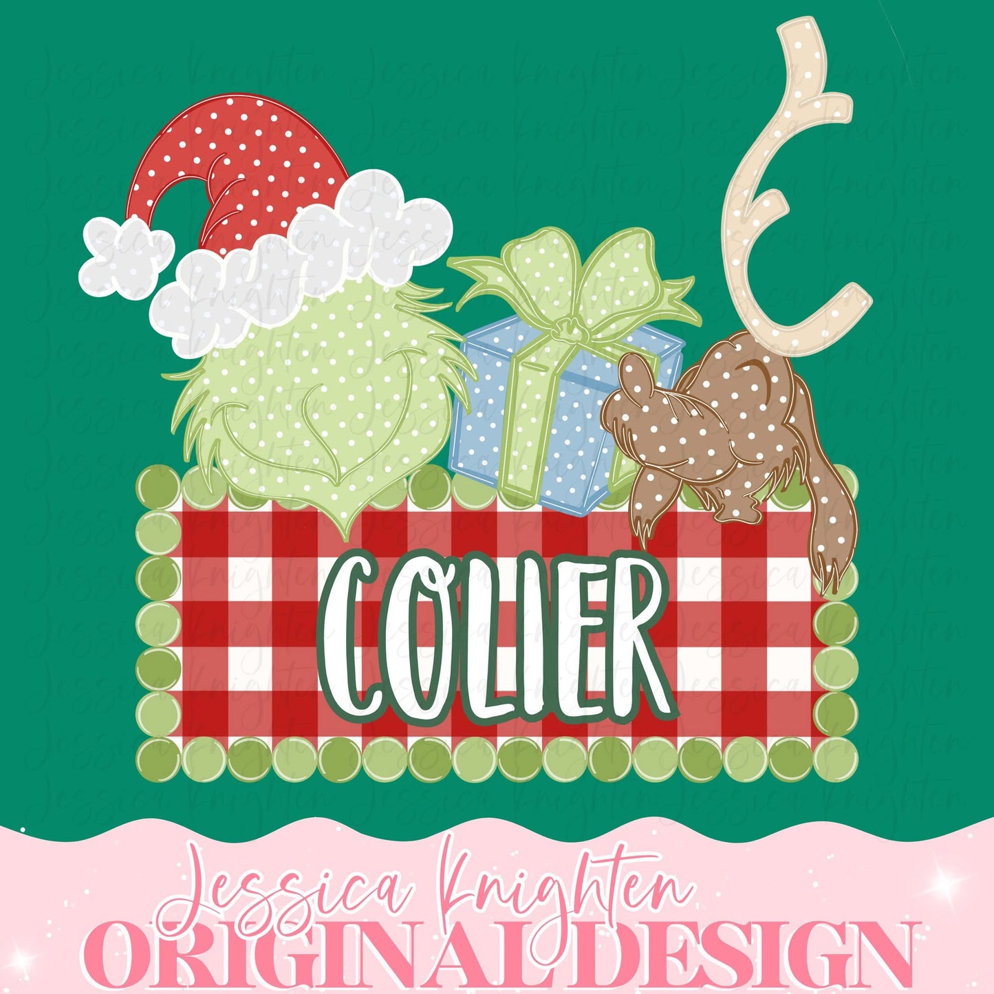 Mean Green Man Christmas Name Plate Boys