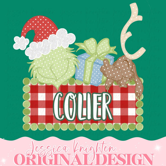 Mean Green Man Christmas Name Plate Boys