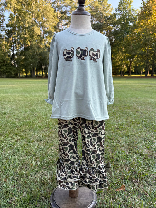 Camo Turkey Long Sleeve with Ruffle Bow Pants
