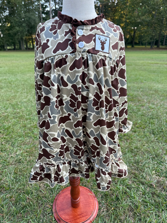 Camo Girls Deer Applique Gown