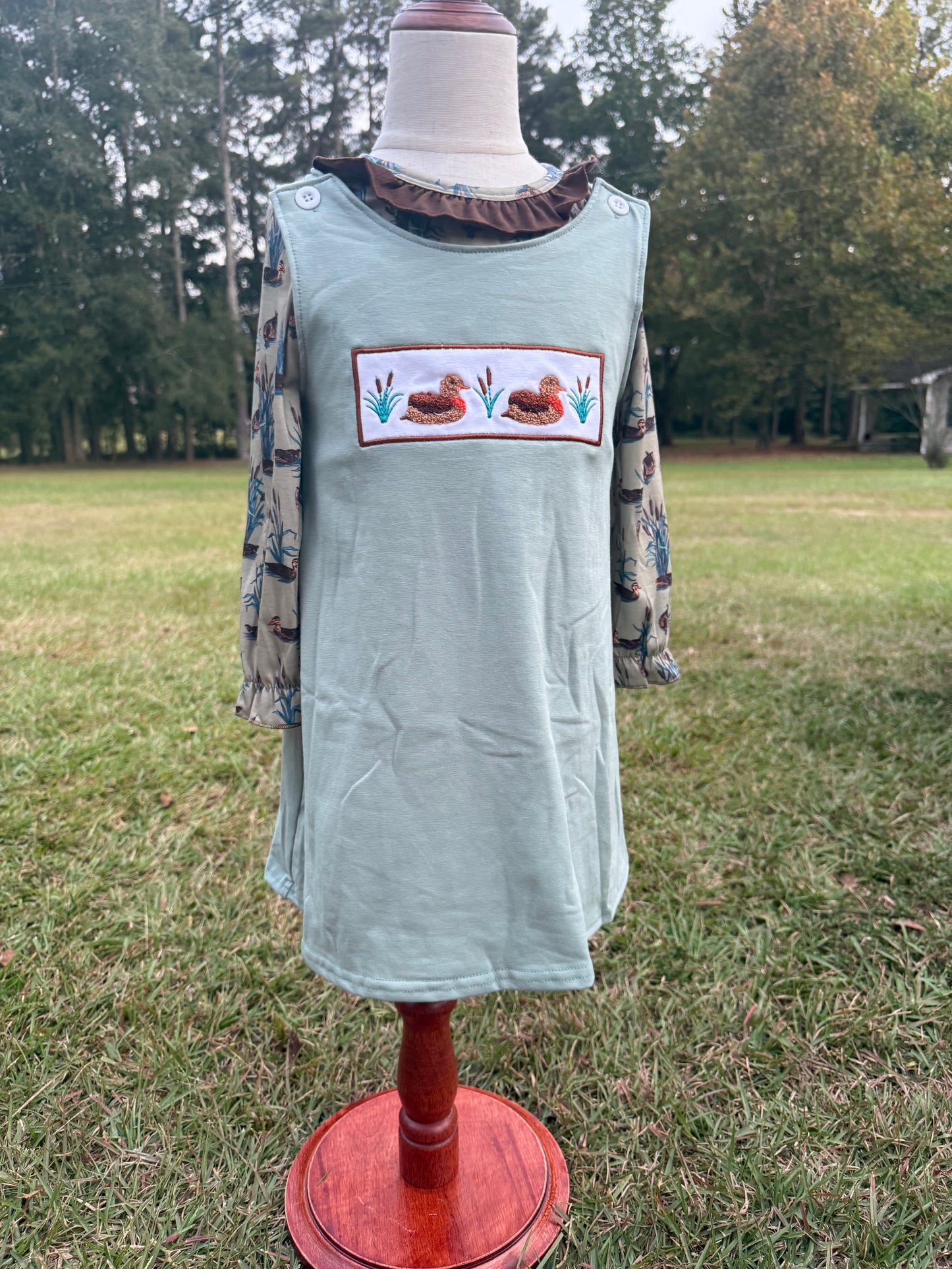 French Knot Duck Long Sleeve Two Piece Dress