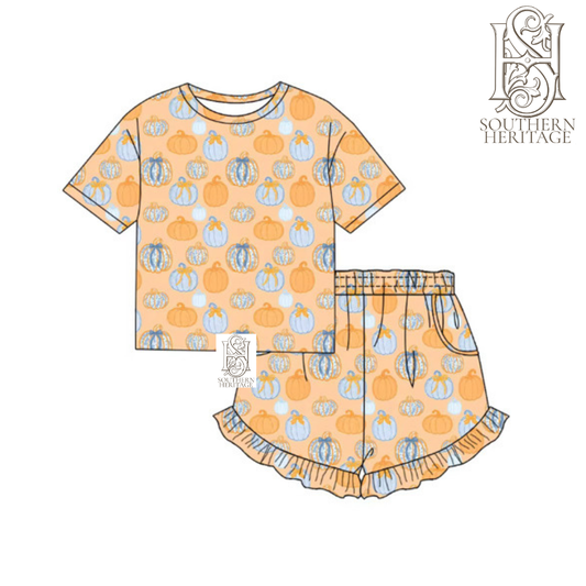 Women's Bamboo Ruffle Short Pumpkin Chinoiserie Set