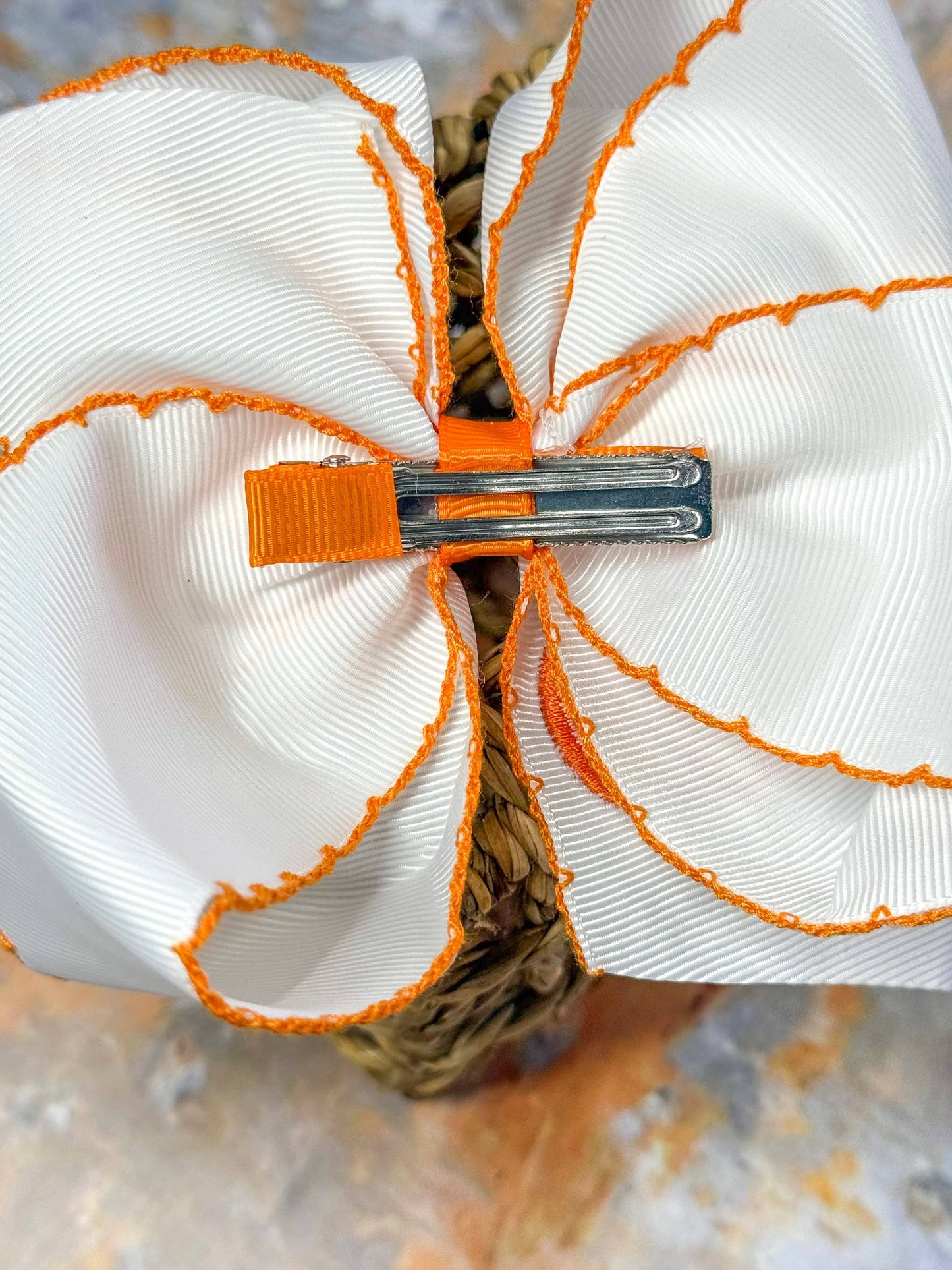 Pumpkin Embroidered Moonstitch Hair Bow