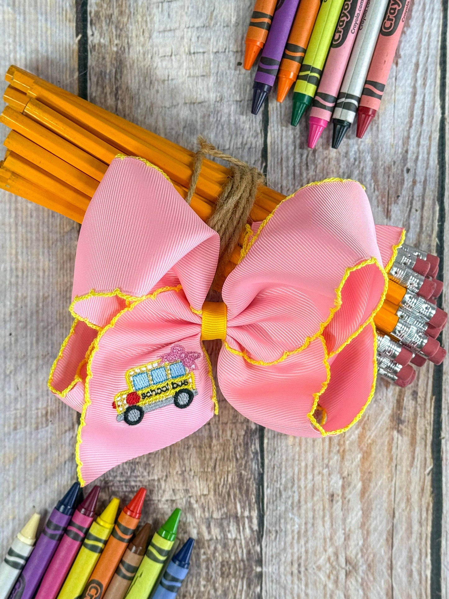 School Bus Embroidered Moonstitch Hair Bow